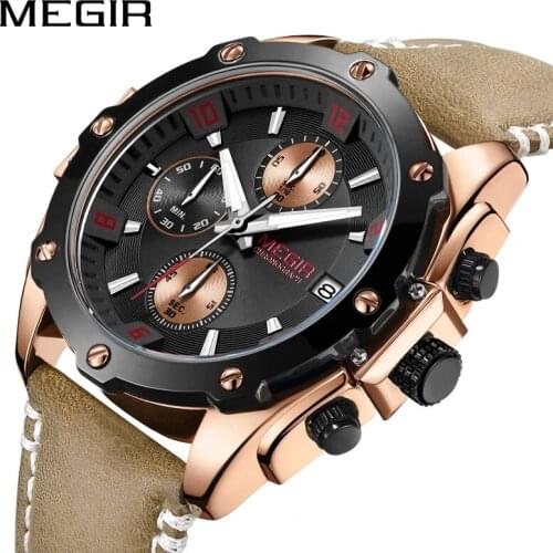 MEGIR 2021 New Belt Fashion Luminous Mens Sport Watch Waterproof Chronograph Calendar Watches Quartz Relogio Masculino 2074G