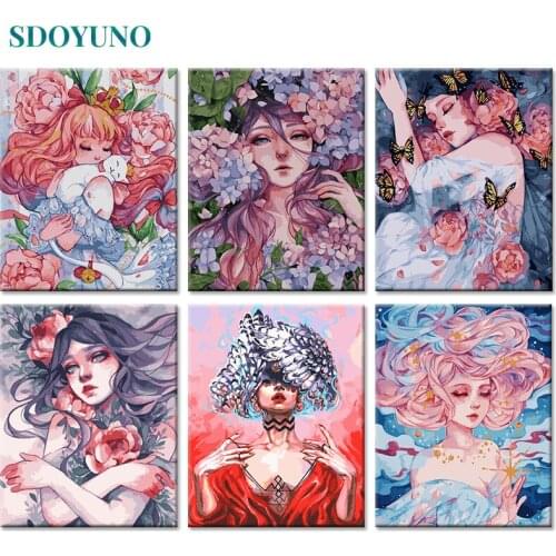 SDOYUNO 60x75cm DIY Oil Painting By Numbers Flower Girl Frameless Paint By Numbers Figure Digital Canvas Painting Home Decor