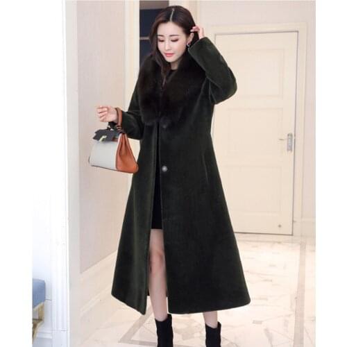Real 2020 Fox New Collar Winter Jacket Women Hooded Warm Fur Coat Female Lamb Jackets Thick Long Coats Abrigo WXF552