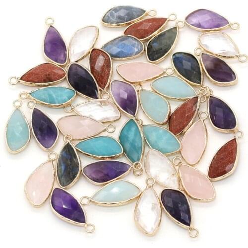 Natural Amethyst Rose Quartz Amazonite Flash Stone Drop Shape Pendant Charms for Jewelry Making DIY Necklace Accessories 11x25mm