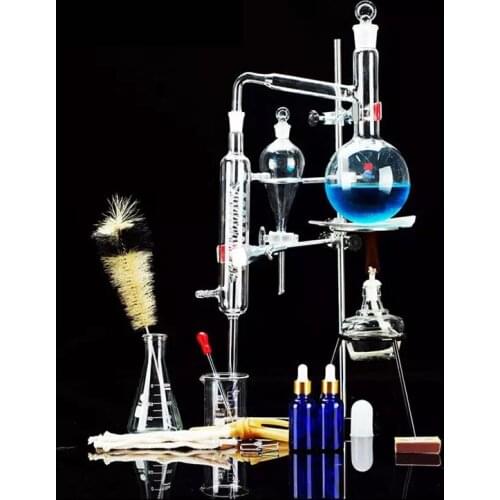 New Lab Essential Oil Distillation Apparatus Water Distiller Purifier Glassware Kits w/Condenser Pipe Flask