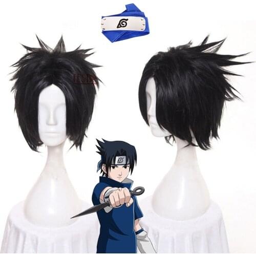 Anime Boruto Character Sasuke Cosplay Wig Black Short Wig Blue Headband Heat Resistant Fiber Hair + Free Wig Cap Boys Wig Adults