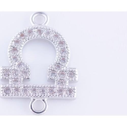 5pcs Fashion Jewelry Zircon Libra Charms For Bracelet Jewelry Making Handicraft Copper Micro Pave Constellation Charms Bijoux