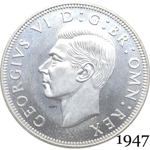 United Kingdom 1947 KG 1/2 Half Crown King George VI Left Sixth Great Britain British HP Silver Plated Copy Coin Reeded Edge