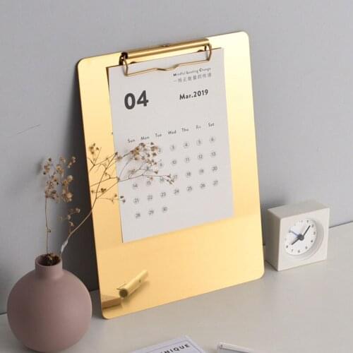 Nordic Home Decor Gold Plated Stainless Steel Writing Board Metal Plate Wall Hanging Message Board Menu Folder For Restaurant