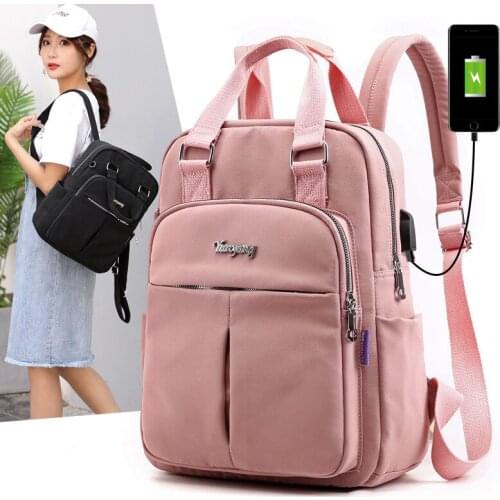 SMOOZA Anti Theft USB Charge Nylon Backpack Waterproof Women School Backpacks Bagpack School Bags Teenage Girls Travel Ba