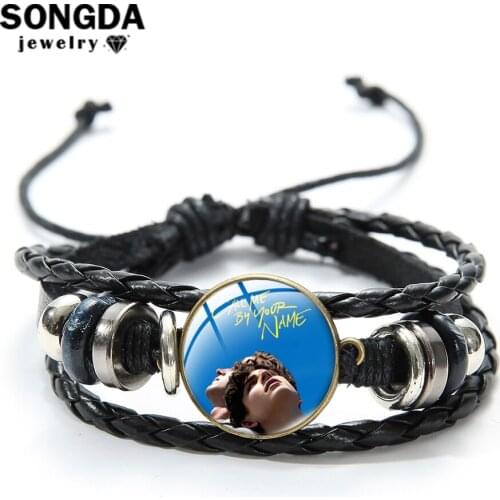 SONGDA Call Me by Your Name Love Simon Bracelet Movies Poster Glass Cabochon Charm Handwoven Leather Rope Bracelet Male Jewelry