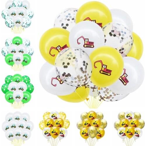 Construction Excavator Golden Sequin Latex Balloon Set Green Gold White Engineering Vehicles Air Balls Birthday Party Decoration