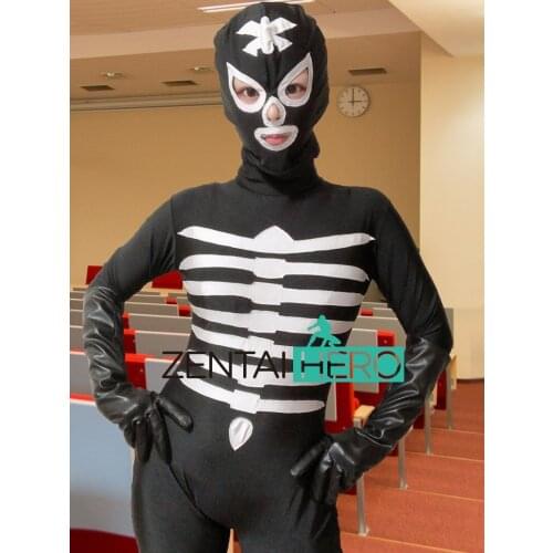 Super Heroine Womens Spandex Bodysuits Villain Black/White Male Hero Zentai Catsuit Lycra Full Bodysuit