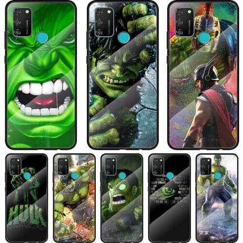 Marvel Hulk Avengers Tempered Glass Cover For Honor 30 20 10 9X 8X Pro Plus Lite Silicone Phone Case Coque