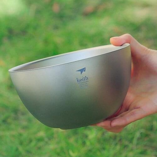 Keith Double-layer Titanium Bowl Fruit Decoration Fruit Salad Noodle Bowl Titanium Rice Bowl Camping Picnic Tableware 850ML
