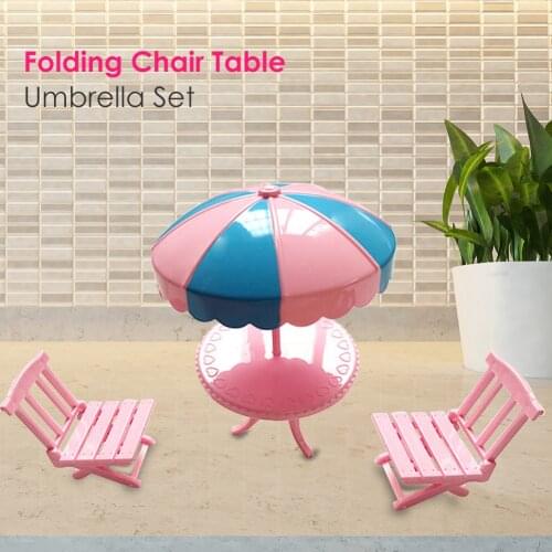 Outdoor Garden Beach Folding Chair Table Umbrella Set Classic Kids Gift Dolls Ornaments Home Decor Baby Toys Doll Accessories
