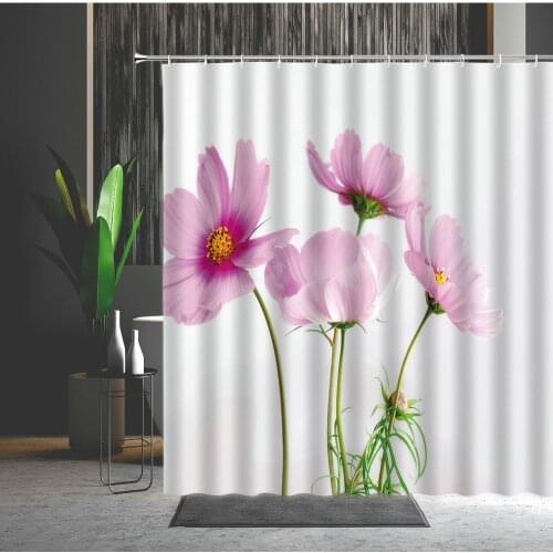 Waterproof Blooming Flower Shower Curtain Beautiful Pink Flowers Bathroom Curtains For Bathtub Home Decor With Hooks
