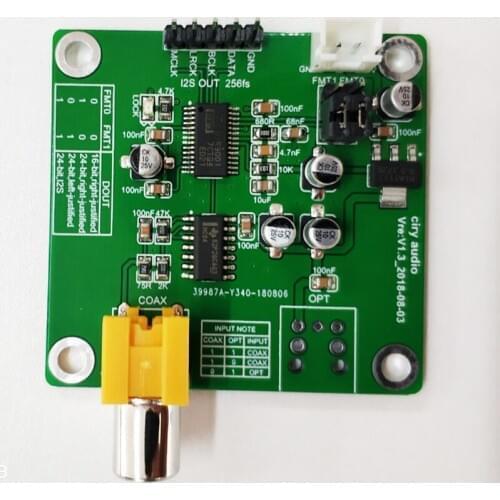 DIR9001 Fiber Coaxial Receiver Module SPDIF to I2S Sample rate 24bit 96Khz Dedicated for DAC coaxial RCA, optical fiber H149