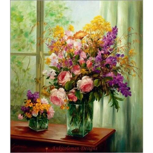 Needlework for embroidery DIY French DMC High Quality - Counted Cross Stitch Kits 14 ct Oil painting - Flowers on the Window