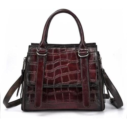 Genuine Leather Women Bag Top Handle Bag Crocodile Pattern for Female Crossbody Handbag Messenger Shoulder Tote Leather Bag