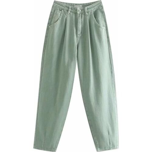 Aonibeier Women Streetwear Pleated Mom Jeans High Waist Loose Slouchy Jeans Pockets Boyfriend Pants Casual Ladies Denim Trousers