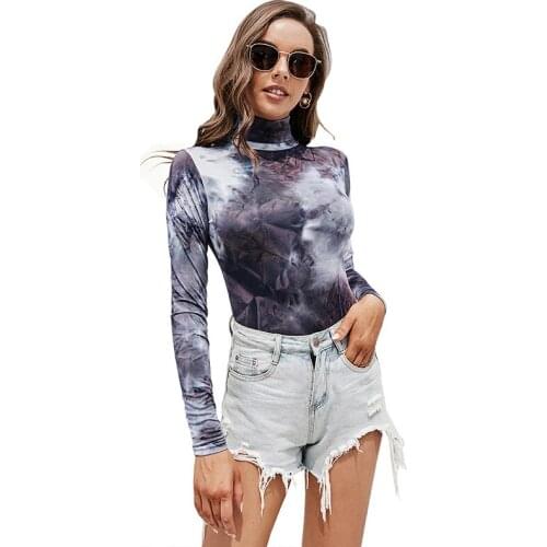 Tie-dye womens high neck pullover long sleeve jumpsuit fall form-fitting