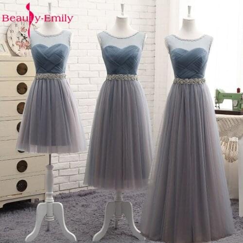 Beauty Emily High Quality Tulle Long Short Bridesmaid Dresses 2019 Formal A-line Vintage Party Prom Dresses Off the Shoulder