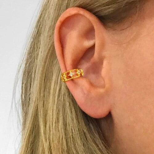 1 Pcs Cute Mini No Piecing Engagement Earring Small Lucky Ear Cuff With Cutout Star Paved White Cz Shiny Jewelry For Women Gift