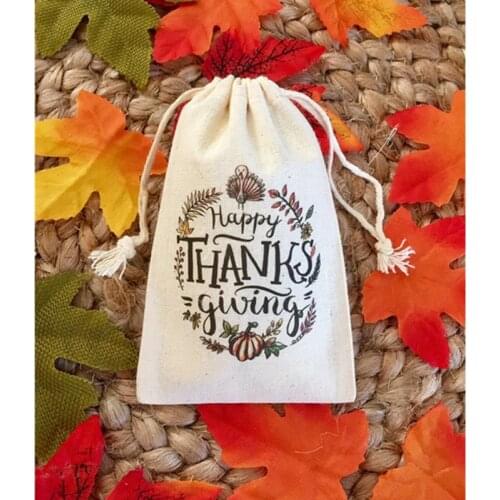 Thanksgiving Favor Bag 10pcs personalize thank you gift bag treat bags birthday gift welcome muslin bag hen party bag bridal bag