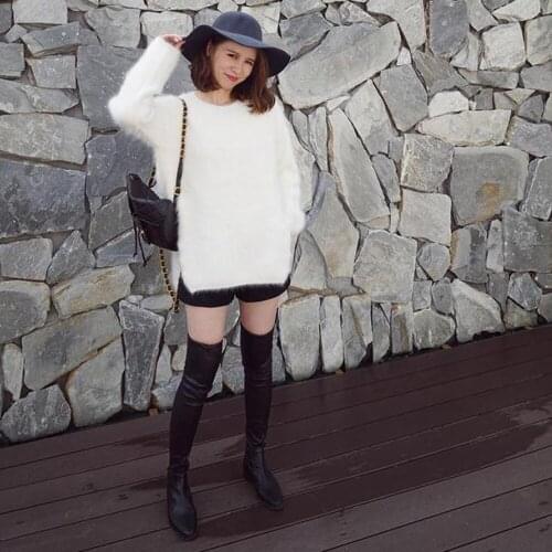 100% Pure Natural Mink Cashmere Dress Genuine Cashmere Long Pullovers Thick Warm Autumn Winter Sweaters tbsr790