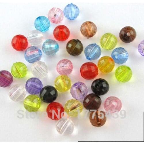 100Pcs Faceted Acrylic Plastic Lucite Round Ball Spacer Beads 8mm Black White Red Brown yellow pink Mixed etc For Jewelry DIY