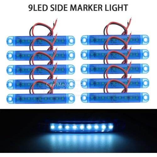 10x Blue 9LED Bus Truck Trailer Truck 24V LED Lights Side Marker Light Waterproof LED Light Tail Indicator Parking Light