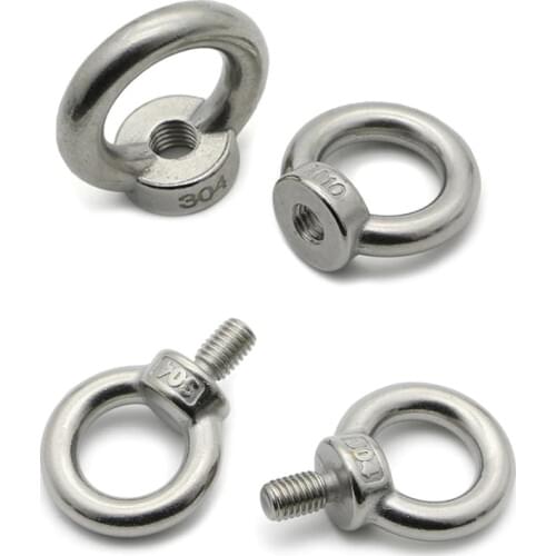 2PCS 304 Stainless steel Lifting eye nuts/screw Ring eyebolt Ring hooking nut screws M3 M4 M5 M6 M8 M10 M12 M14 M16
