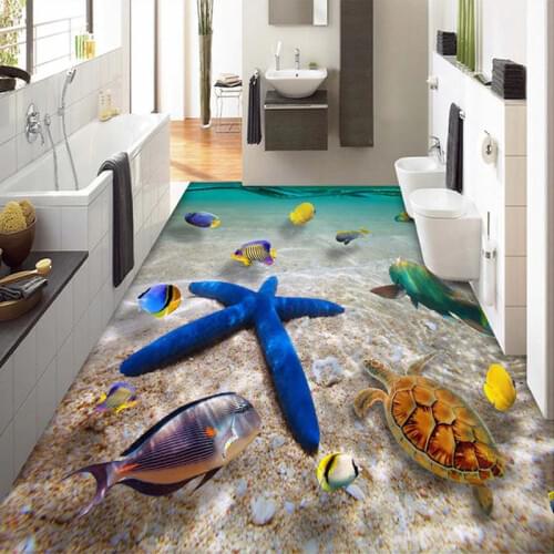 Custom 3D Floor Mural Underwater World Starfish Sea Bedroom Bathroom Floor Sticker Self-adhesive Waterproof Wallpaper Home Decor