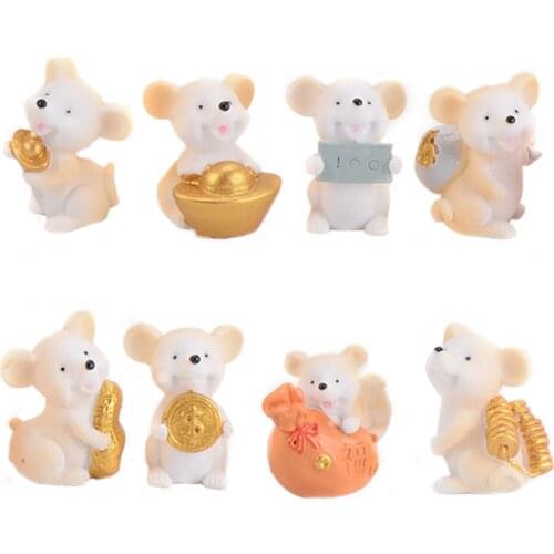 8pcs Cute Mouse Figurines Resin Money Coin Lucky Rat Desktop Ornaments Spring Festival Decorations for New Year Home Car Decors