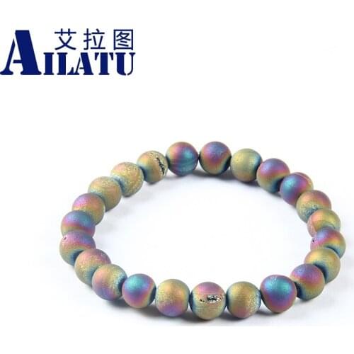 Ailatu Top Quality Jewelry Wholesale 8mm Blue and Purple Scrubs Openings Laugh Stone Lucky Elastic Beaded Bracelet