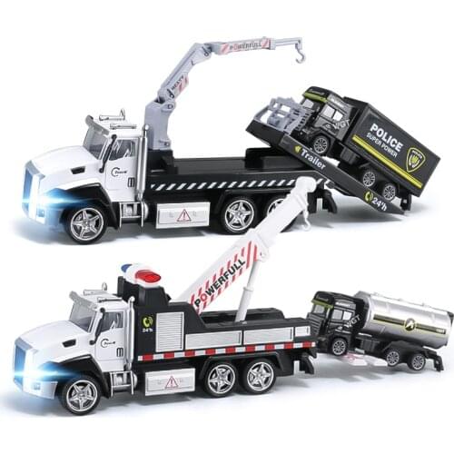 21CM Big Crane Trailer Tow Truck Toys Sound and Light With Pull Back Alloy Diecast Police Vehicle Toy Car for Boys Children Y189