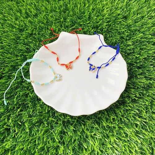 String Bracelet Gold Plated Interval Bead Gold Plated Enamel Butterfly Shape Pendatnt DIY Jewelry Bulk Bracelet Wholesale