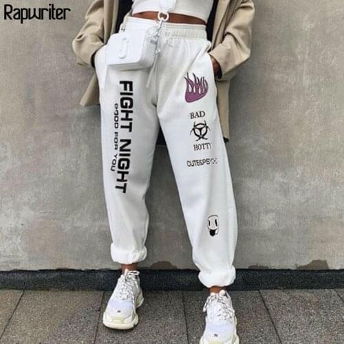 Rapwriter Fashion Drawstring Elastic High Waist Pants Joggers Women 2020 Autumn Streetwear Loose Trousers White Pantalon Femme