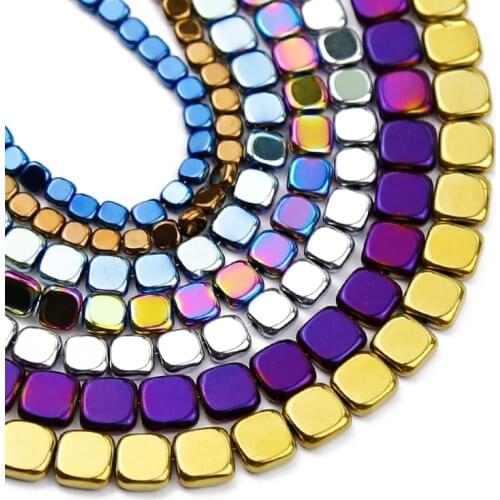 Gold,Purple,Blue Flat Square Hematite Natural Stone 4/6/8mm charm Loose Spacer Beads For Jewelry Making DIY bracelet Accessories
