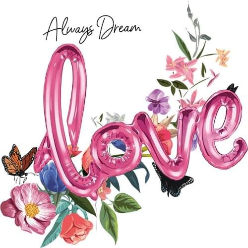 Floral letters LOVE womens clothing Thermal Transfer Patches T-shirt Dresses Novelty Design Patch For Clothing Design Iron On