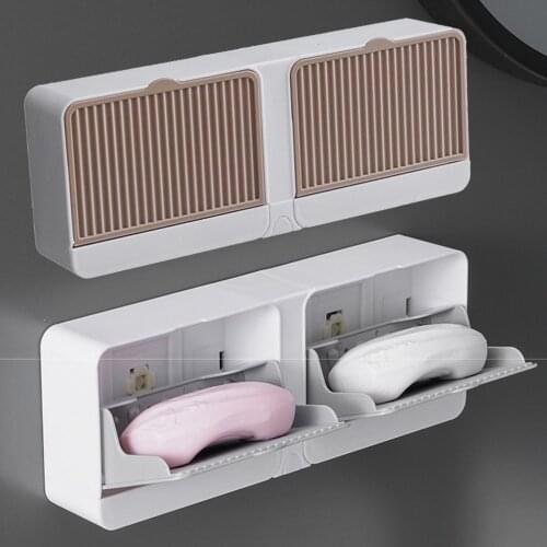 Hot Creative Wall Mounted Soap Box With Lid Double Grids Soap Draining Rack Bathroom Shower Soap Holder Sponge Storage Supplies