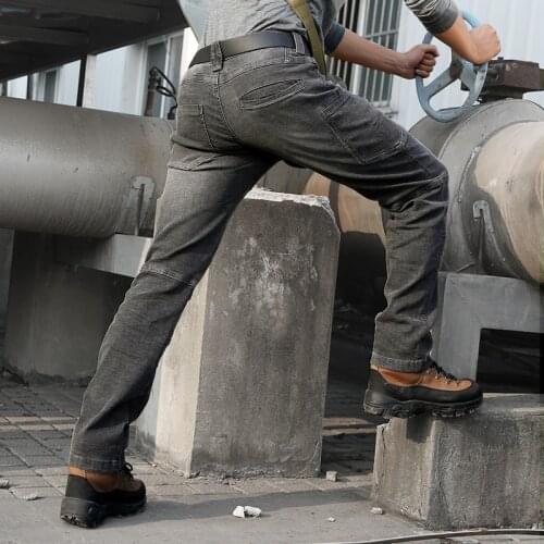 Spring Men Elastic Straight Tactical Jeans Outdoor Trekking Climbing Wear Resistant Hiking Pants Multi-Pocket Overalls Trousers