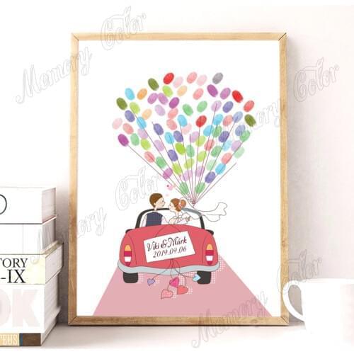 Personalized Name Date Wedding Car Wedding Tree Fingerprint DIY Guestbook Canvas For Wedding Party Decoration (Ink Pad Included)