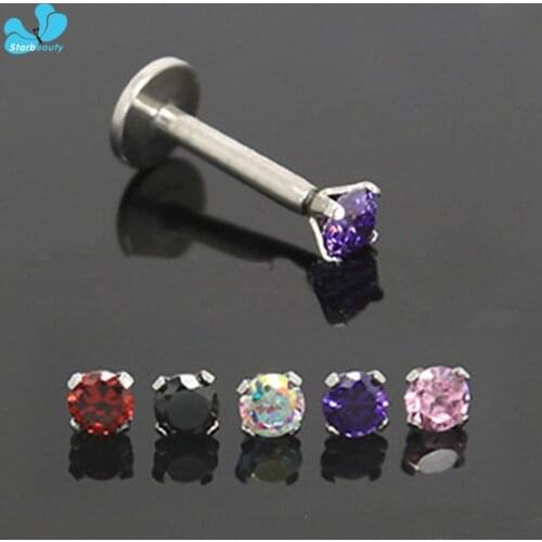 1PC AA Zircon 1.2*8mm 316l Surgical Steel Labret Lip Bar Ring Piercing Ear Cartilage Tragus Sexy Girl Body Jewelry Women 16g