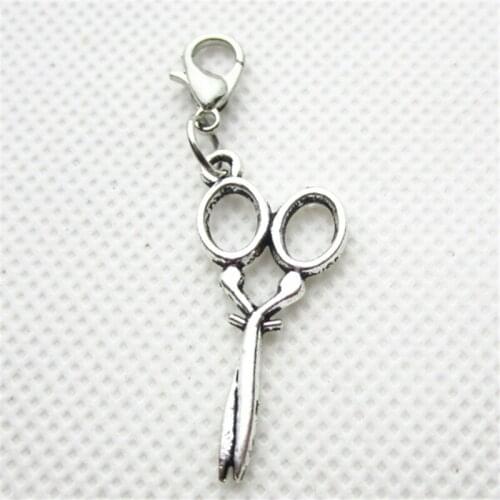 Hot Selling 20pcs/lot Silver Scissor Dangle Charms Lobster Clasp Charms DIY Bracelet&Bangles Jewelry Accessory Hanging Charms