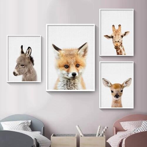 Cute Cartoon Giraffe Bunny Elephant Canvas Painting Kids Poster Nursery Wall Art Picture Print Forest Animal Kid Baby Room Decor