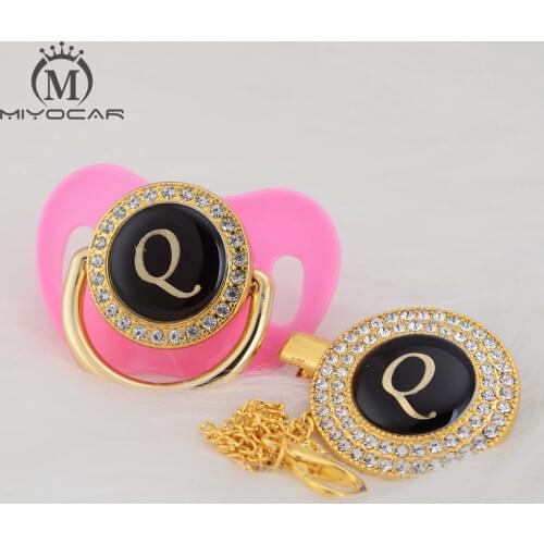 MIYOCAR name Initial letter Q elegant silver bling pacifier and pacifier clip BPA free dummy bling unique design LQ