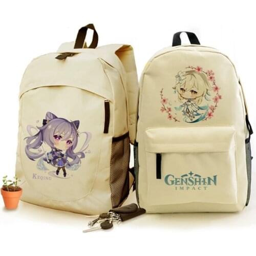 Game Genshin Impact cosplay Fashion Backpack Shoulder Bags Keqing Klee Fischl 3D Print School Bag Mochilas Student Backpack