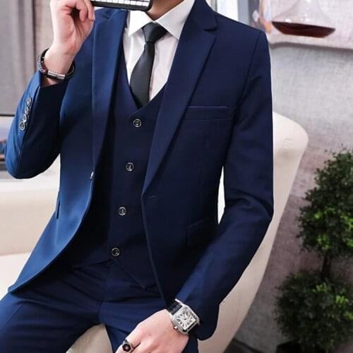 2021 Large Size New StyleMens Suit Two-piece Set With 3 Piece Set Autumn Pure Color Fanshion Men Suit Jacket + Pants + Vest