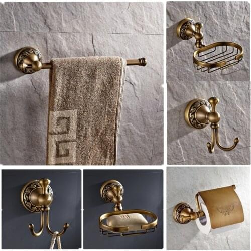 Solid Brass Bathroom Accessories Set Vintage Wall Mount Bathroom Hardware Set Carved Bathroom Product for Antique Bathroom