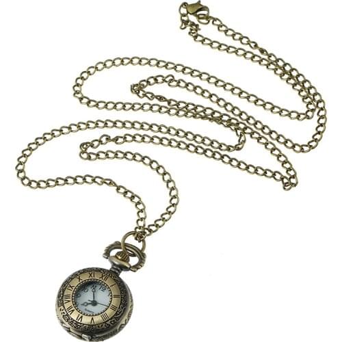 NEW small Roman POCKET WATCH Woman chain necklace watch HOLLOWED Vintage STYLE bronze watch