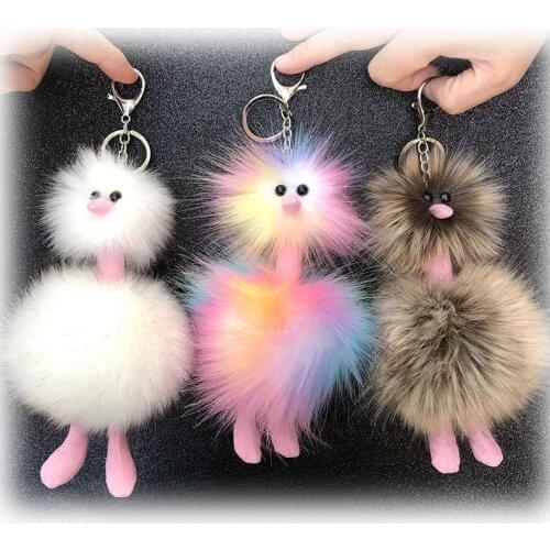 New style colorful plush ball ostrich keychain pendant plush animal shape backpack key beautiful accessories