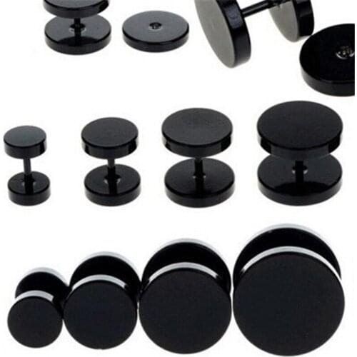 One Pair Black Stainless Steel Round Stud Earrings For Women Dumbbell Pierceing Earrings Men Punk Fashion Jewelry